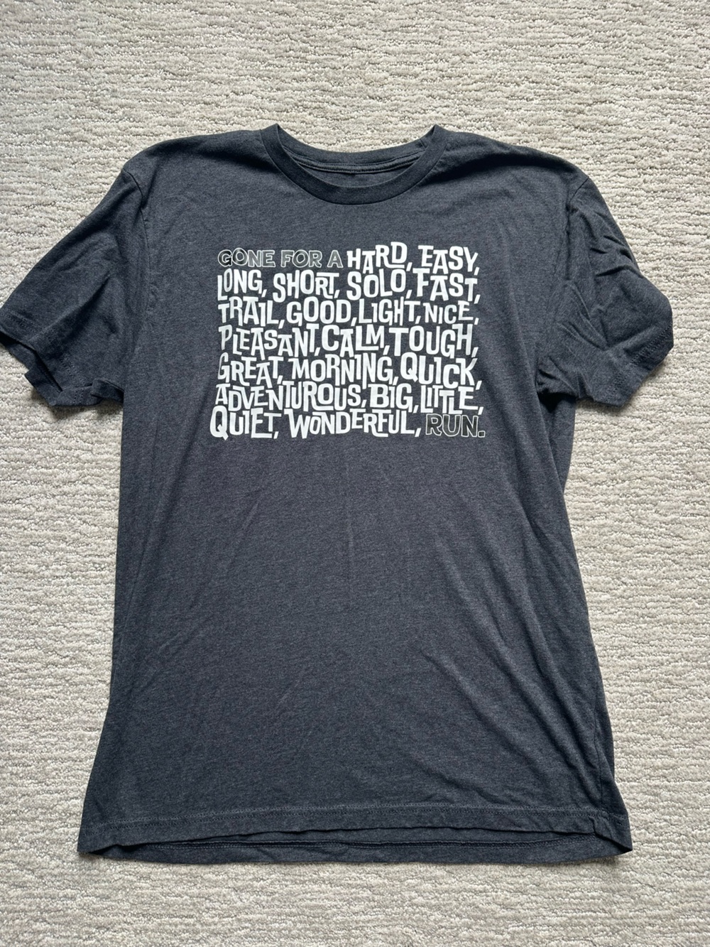 Men's Graphic T-Shirt in Dark Gray with White Text Running Shirt